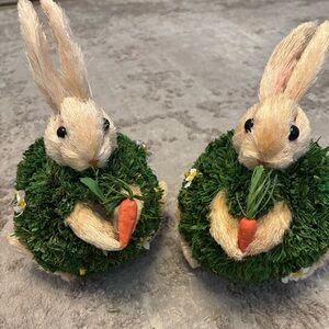 2 Vintage Pier 1 Imports Spring Easter Bunny Rabbit Ball Hanging Decorations